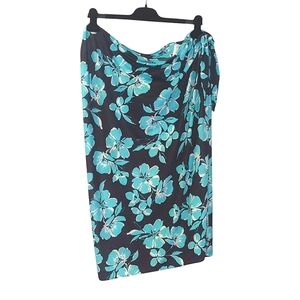 Miraclesuit Dark Floral Sarong Swim Beach Cover-Up Black Blue OS